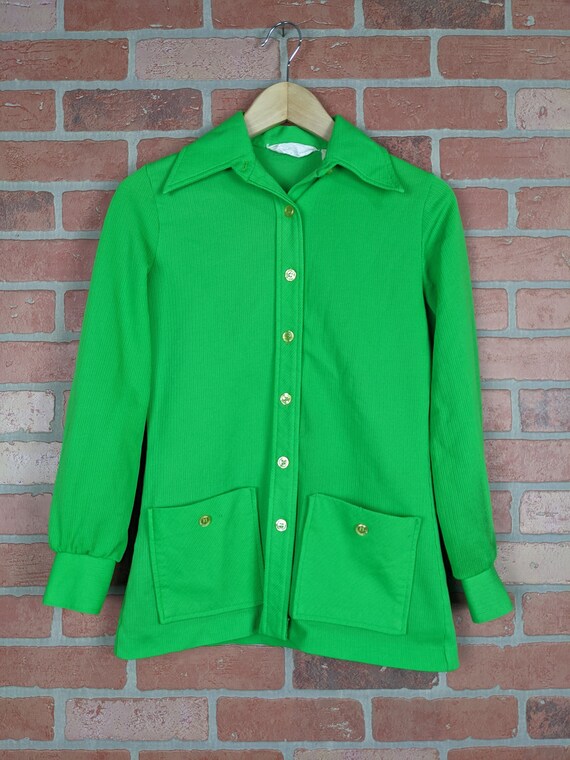 Vintage 50s-60s Judy Bond Bright Green Button Up L