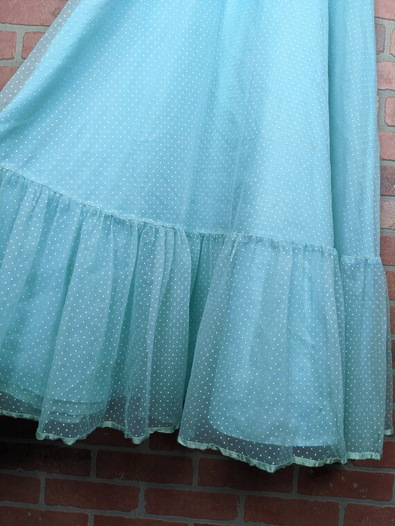 Vintage 60s-70s Baby Blue White Swiss Dot Long Fo… - image 4