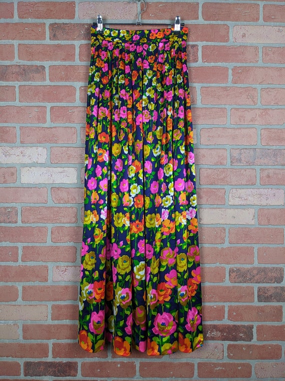 Vintage 70s-80s Multicolor Floral Printed Maxi A … - image 1