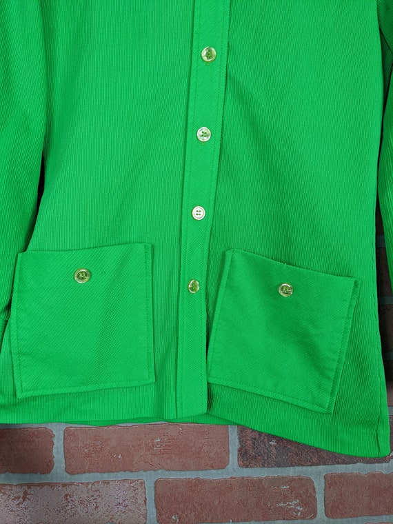 Vintage 50s-60s Judy Bond Bright Green Button Up … - image 2