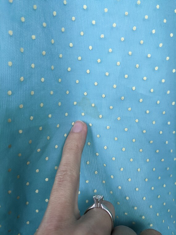 Vintage 60s-70s Baby Blue White Swiss Dot Long Fo… - image 5