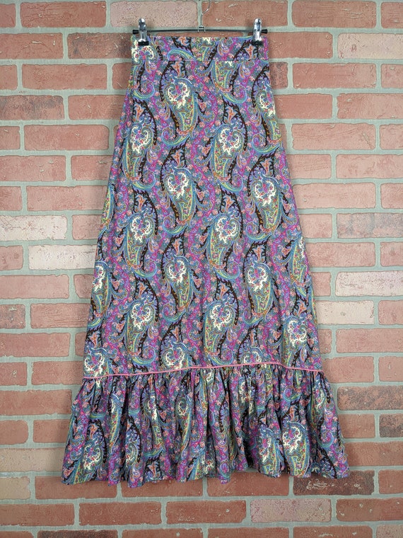 Vintage 70s-80s Bright Colorful Paisley Print Max… - image 1