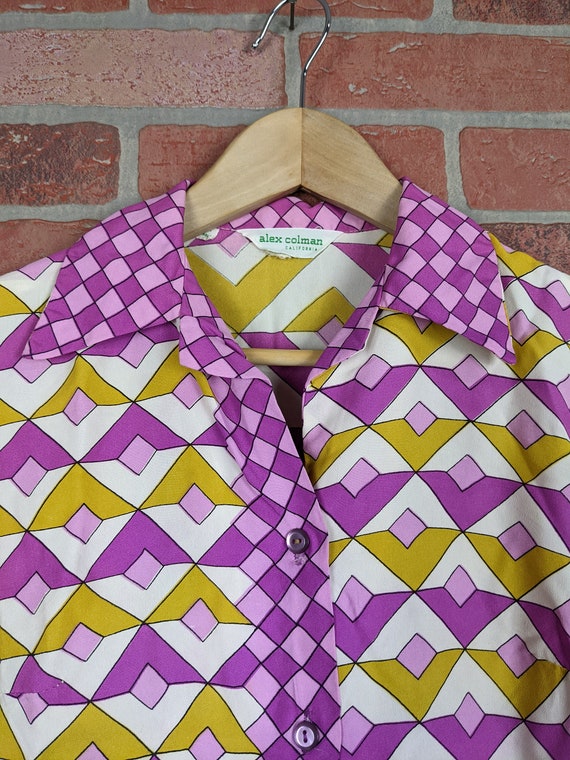 Vintage 70s Alex Colman Purple and Yellow Abstrac… - image 3