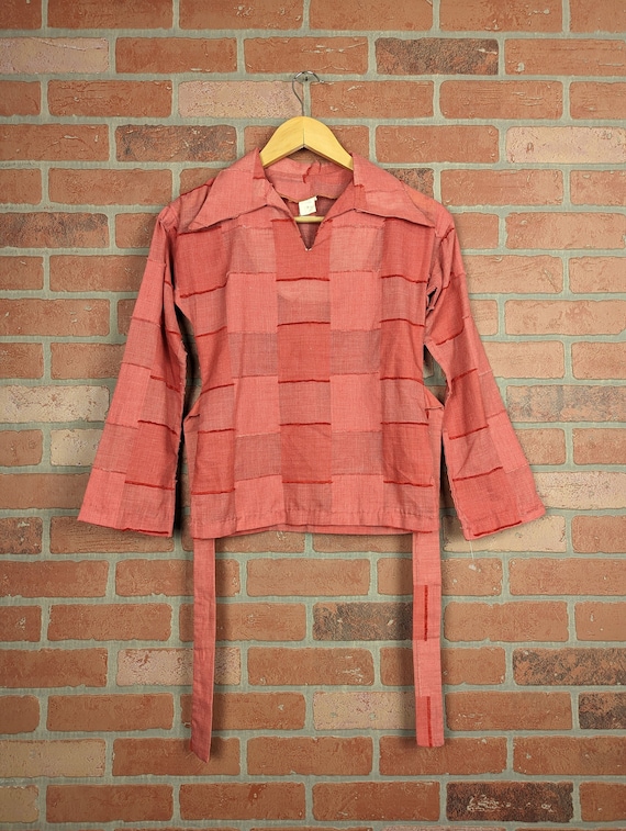 Vintage 70s-80s Red Patchwork Lightweight Long Sle