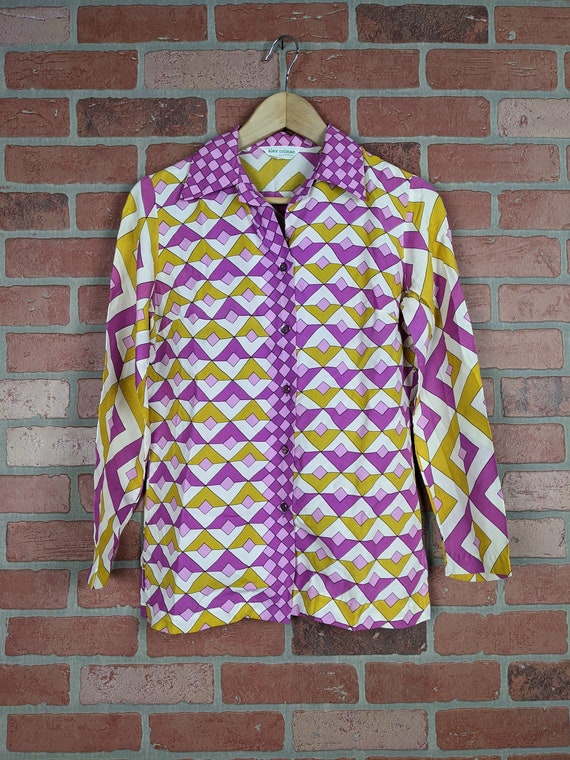 Vintage 70s Alex Colman Purple and Yellow Abstrac… - image 1