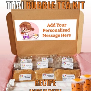 DIY Thai Bubble Tea Geschenk-Set – Letterbox-Freundliches Geschenk – Gratis Aufkleber zu jeder Bestellung! Mache 3 Thai Milch Boba Tee Getränke! Echter Thai Tee!
