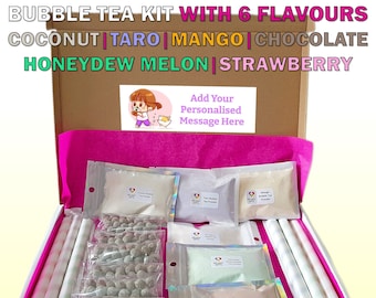 DIY Bubble Tea Kit Letterbox Gift with 6 Flavours | Coconut | Taro | Chocolate | Strawberry | Mango | Honeydew Melon| Personalised Gift Idea