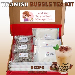 DIY Tiramisu Bubble Tea Letterbox Geschenk | Seifenblasen-Tee-Kit | Boba Tee-Set | Einzigartiges personalisiertes Geschenk | Tapioka Perle Milch Tee Geschenk | Tiramisu