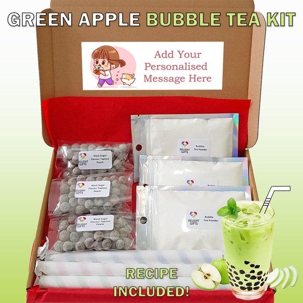 DIY Green Apple Bubble Tea Letterbox Gift | Bubble Tea Kit | Boba Tea Kit | Unique Personalised Gift | Tapioca Pearl Milk Tea Gift