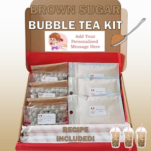 Braune Zuckerblase Tee Kit | Letterbox Geschenk | DIY Boba Tee Kit | Einzigartiges personalisiertes Geschenk | Tapioka Perle Tee Geschenk | Brown Sugar Boba Bausatz