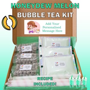DIY Honeydew Melon Bubble Tea Letterbox Gift | Bubble Tea Kit | Boba Tea Kit | Unique Personalised Gift | Tapioca Pearl Milk Tea | Gift Idea