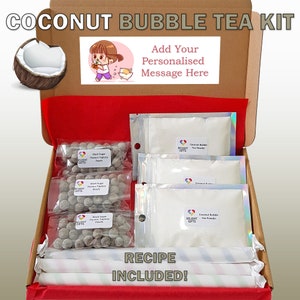 DIY Coconut Bubble Tea Letterbox Gift | Bubble Tea Kit | Boba Tea Kit | Unique Personalised Gift | Tapioca Pearl Milk Tea Gift | Black Boba