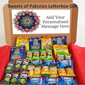 Cadeau de bonbons pakistanais - Boîte aux lettres | Bonbons halal aigre-doux | Choran Chatni, Shahi Meva, Tulsi Meva | Cadeau de l'Aïd | Autocollant gratuit