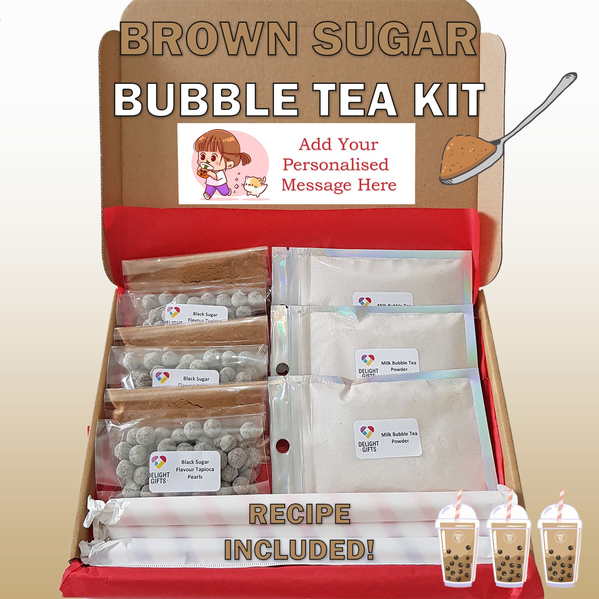 Brown Sugar Bubble Tea Kit | Letterbox Gift | DIY Boba Tea Kit | Unique Personalised Gift | Tapioca Pearl Tea Gift | Brown Sugar Boba Kit