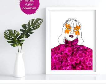 LADY GAGA Quirky Line drawing art print | printable | born this way | unique | digital art