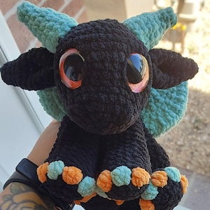Handmade Crochet Dragon Snuggler – Soft Chenille Amigurumi – Fantasy Creature Plush