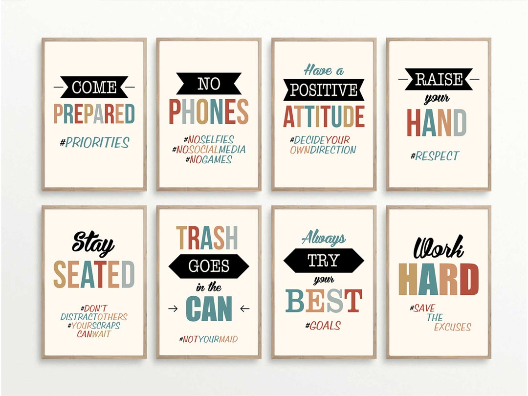 Classroom Rules Set of 8 Poster Printable Download Hashtag Etsy