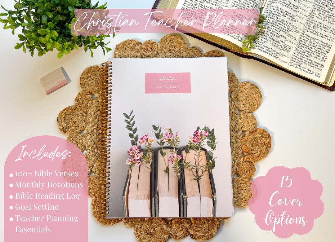 Christian Essentials Teacher Planner | 2025-2026 | Teacher Planner | Monthly Devotions | 15 Cover Options | 8.5 x 11 inch