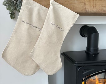 Personalised Natural Linen/Hessian Christmas Stocking