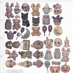 Creepy Cute Sticker Pack – Pastel Goth, Horrorcore, Kawaii Spooky Stickers for Journaling, Scrapbooking, and Gifts