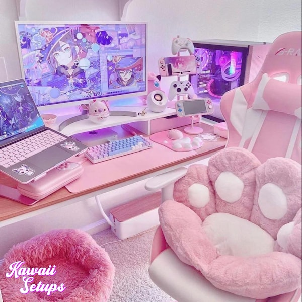 Pink Cat Paw Cushion Cute Gaming Setup Accessory