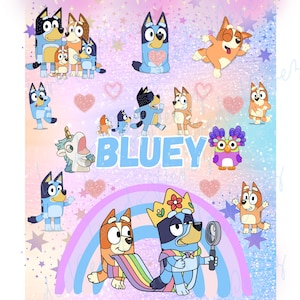 blue and pink bluey and bingo cup wrap