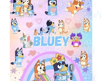 Papier d&#39;emballage bleu et rose pour bluey et bingo