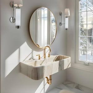 "Calacatta Gold Wandhalterung Waschbecken 32 ""schwimmende Marmor Eitelkeit, rechteckiges Gold Gästewaschbecken."