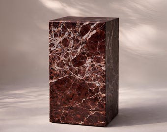Rosso Levanto Coffee Table, Red Marble Plinth Side Table Nightstand, Luxury Stone Furniture