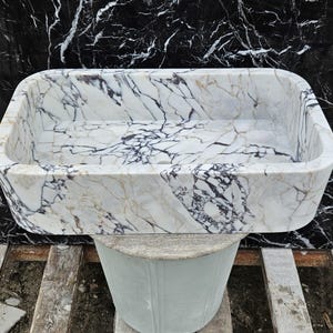 Ready To Ship 13,5&#39;&#39;x23,6&#39;&#39;x6&#39;&#39; Countertop and  Wall Mount Calacatta Viola Marble Sink, Marble Sink, Bathroom Sink, Farmhouse Sink