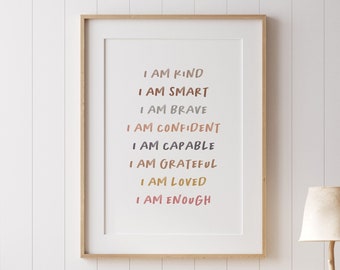 Positive Affirmations for Kids Inspiring Printable Wall Art Motivational Nursery Decor Perfect Gift for New Parents
