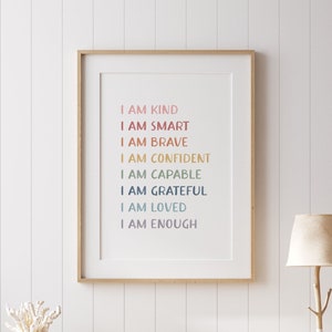 Affirmations for Kids Rainbow Affirmations Wall Art I am Kind Smart Loved Inspirational Quote Nursery Decor DIGITAL DOWNLOAD