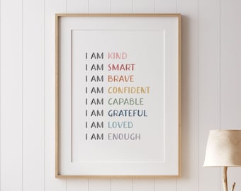 Affermazioni per bambini Affermazioni Stampa Sono gentile, intelligente, amato Citazione ispiratrice Stampabile Arte murale Decorazione per la cameretta dei bambini DOWNLOAD DIGITALE