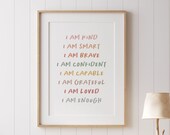 Affirmations for Kids Classroom Posters I Am Affirmations, Playroom Poster, Affirmations Poster, Homeschool Decor, I Am Kind Smart Loved