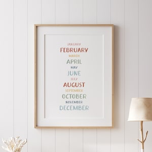 Rainbow Months of the Year Poster Classroom Decor Educational Posters Homeschool Print Printable Wall Art