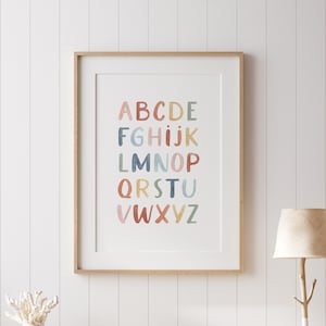 Cartel del alfabeto del arco iris Impresión del alfabeto ABC Impresión imprimible Arte educativo de la pared Decoración de la habitación para niños DESCARGA DIGITAL