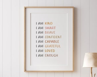 Affermazioni per bambini Affermazioni Stampa Sono gentile, intelligente, amato Citazione ispiratrice Stampabile Arte murale Decorazione per la cameretta dei bambini DOWNLOAD DIGITALE