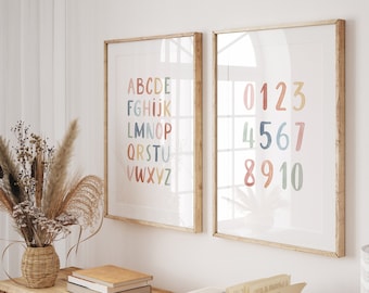 Rainbow Alphabet and Numbers Posters ABC Print Printable Educational Wall Art Kids Room Decor Nursery Decor DIGITAL DOWNLOAD