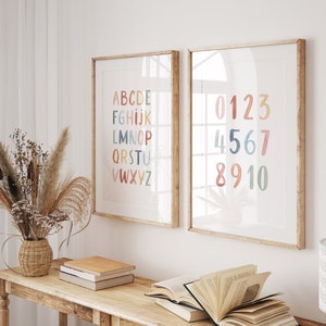 Affiches alphabet et chiffres arc-en-ciel, impression imprimable, art mural éducatif imprimable, décoration de chambre d'enfants, décoration de chambre d'enfant, téléchargement numérique