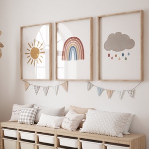 Nursery Wall Art Sun Rainbow Cloud Set Of 3 Prints Watercolor PRINTABLE Wall Art Gender Neutral Baby Shower Gift