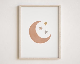 Neutral Moon and Starts Print, Neutral Nursery Decor, PRINTABLE Wall Art, Boho Room Decor, Baby Shower Gift, DIGITAL DOWNLOAD