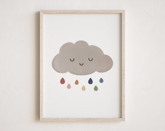 Cloud Print Rainbow Wall Art Boho Nursery, Neutral Nursery Decor, Happy Cloud, DIGITAL DOWNLOAD