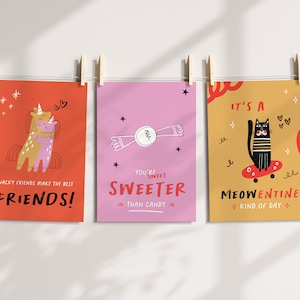 Fünf Valentinstagskarten Set – Lustige Valentinstagskarten für Kinder – Schul valentine pack – Klassenzimmer Valentinstag