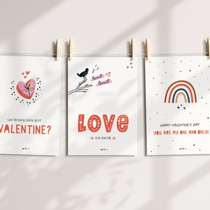 Ensemble de trois cartes de la Saint-Valentin – Cartes de Saint-Valentin amusantes pour les enfants – Pack de Saint-Valentin à l’école – Saint-Valentin en classe