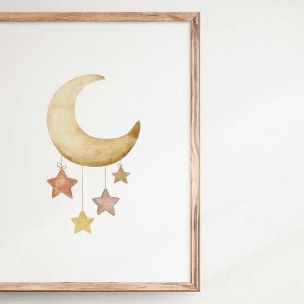 Moon and Stars Print Etsy