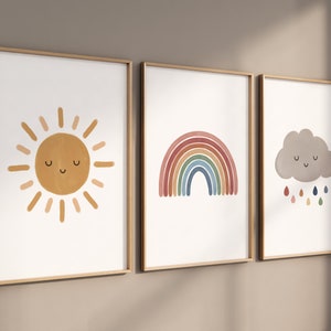 Cloud Moon and Rainbow Set of 3 Prints – Boho Nursery Decor – PRINTABLE Wall Art – Boho Kids Room Decor – Digital Download