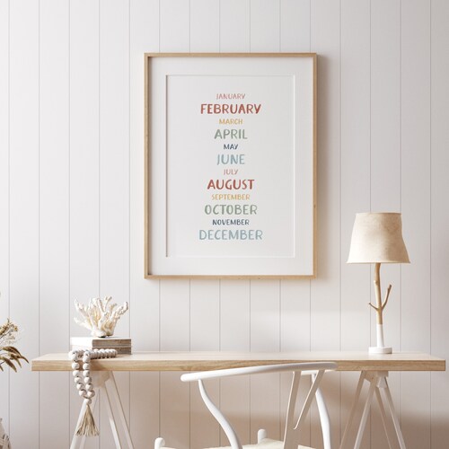 Rainbow Months of the Year Poster Classroom Decor Educational Posters Homeschool Print Printable Wall Art