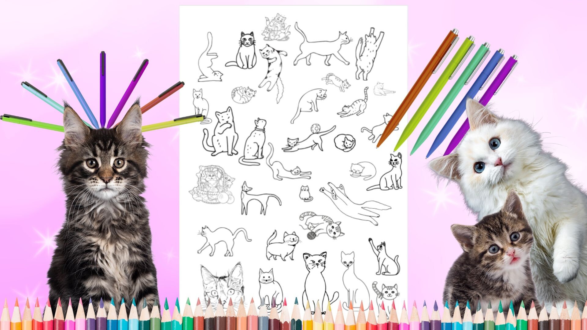 35 Pets, Cats, Dogs Coloring Pages - Relaxing Designs for Adults and