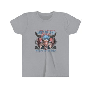 Land of the Free Because of the Brave 4th of July Youth Short Sleeve Tee