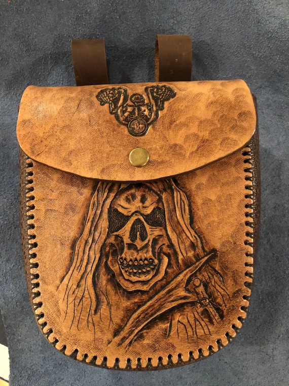 Buy Leather Belt Waist Loop Bag Hand Tooled Grim Reaper Great Online in  India 
